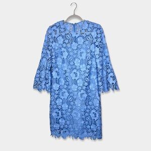 LELA ROSE Flutter Sleeve Tunic Dress Size 2 Blue Color Floral Lace GUC
